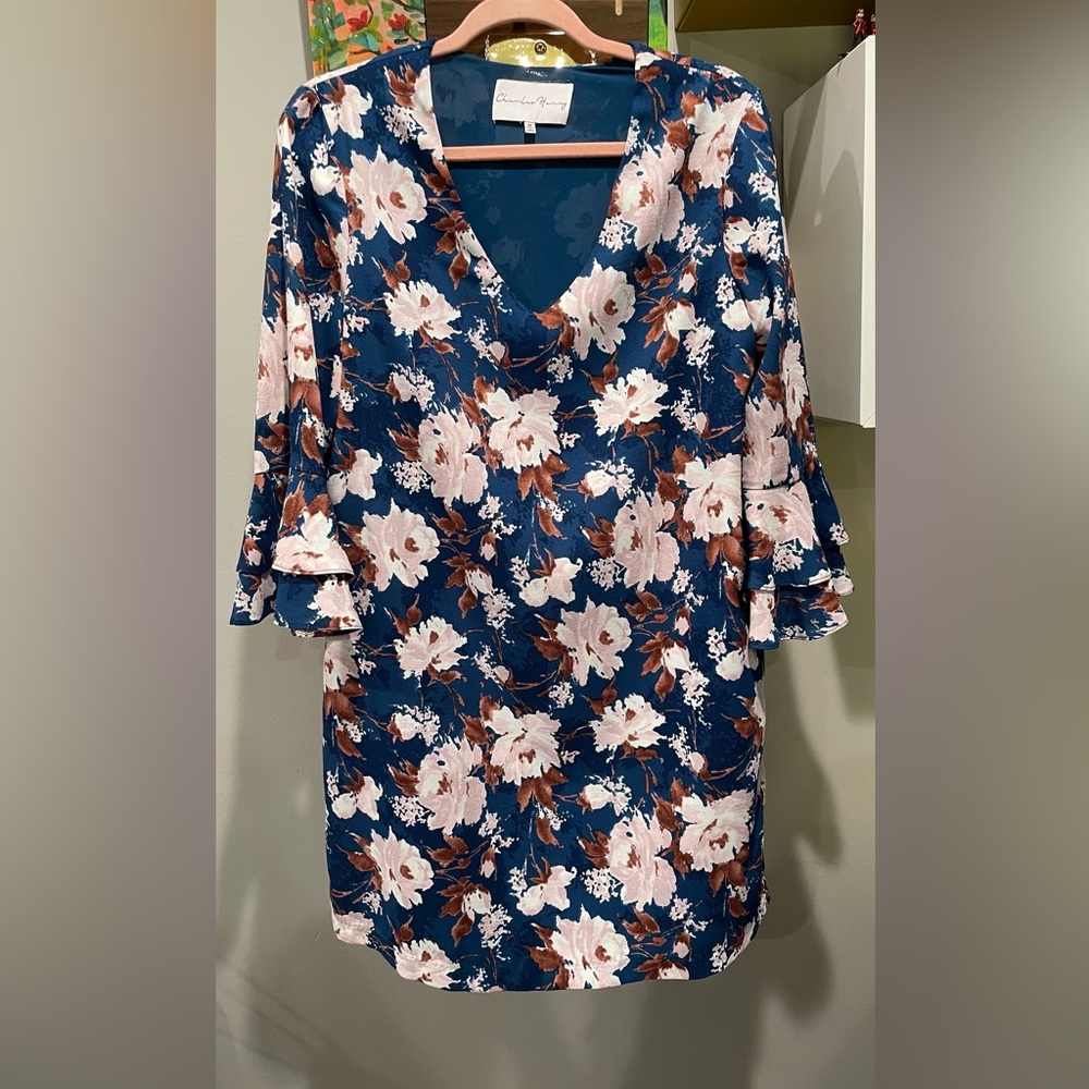 Charles Henry Floral Shift Dress‎ Flounce Ruffle Sleeve